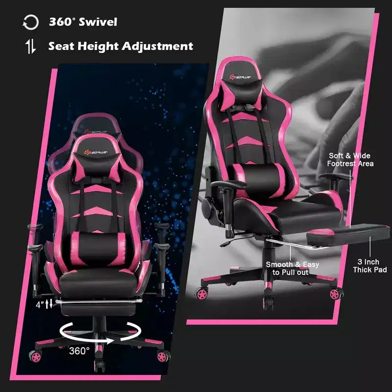 Chaise de Bureau de Massage de Jeu Inclinable Pivotante de Course avec Repose-pieds
