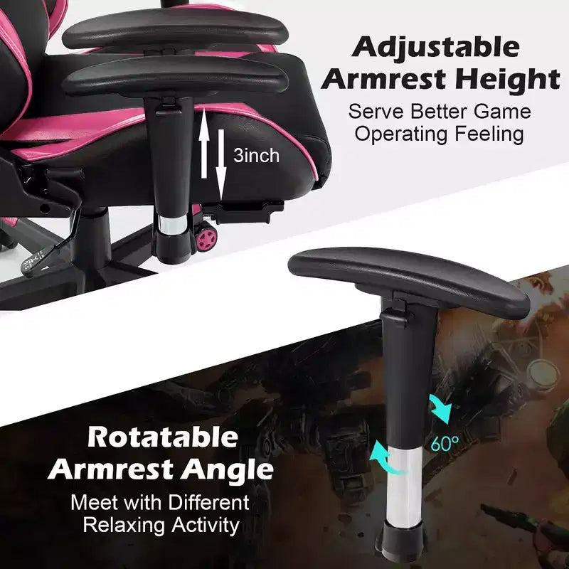 Chaise de Bureau de Massage de Jeu Inclinable Pivotante de Course avec Repose-pieds