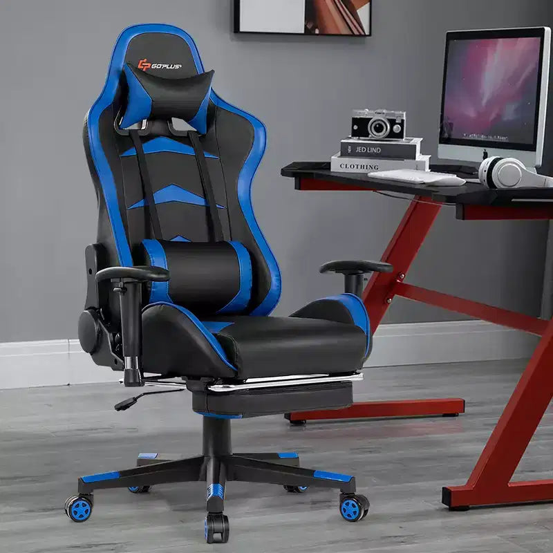 Chaise de Bureau de Massage de Jeu Inclinable Pivotante de Course avec Repose-pieds
