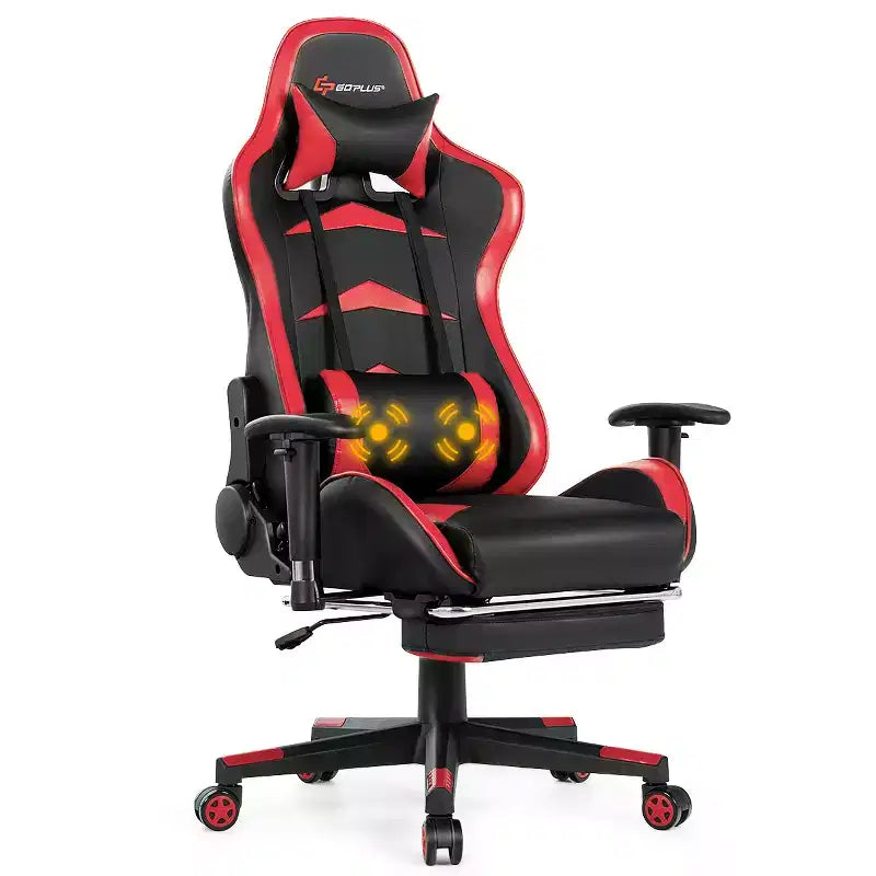 Chaise de Bureau de Massage de Jeu Inclinable Pivotante de Course avec Repose-pieds