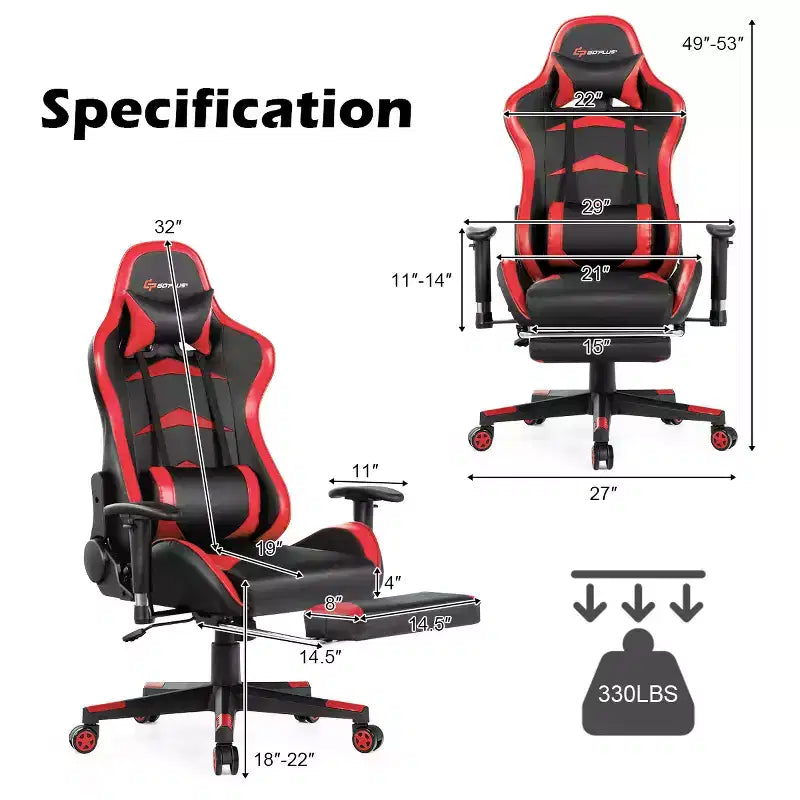 Chaise de Bureau de Massage de Jeu Inclinable Pivotante de Course avec Repose-pieds