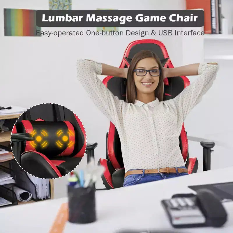 Chaise de Bureau de Massage de Jeu Inclinable Pivotante de Course avec Repose-pieds