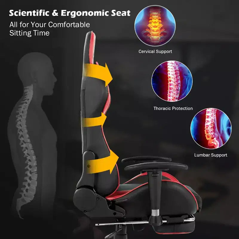 Chaise de Bureau de Massage de Jeu Inclinable Pivotante de Course avec Repose-pieds