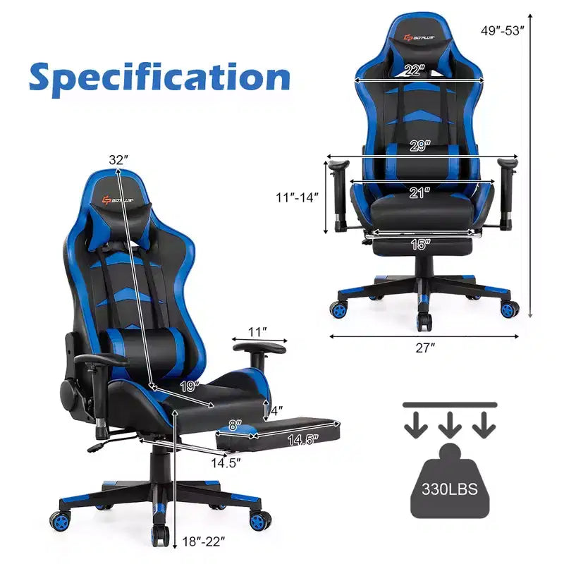 Chaise de Bureau de Massage de Jeu Inclinable Pivotante de Course avec Repose-pieds