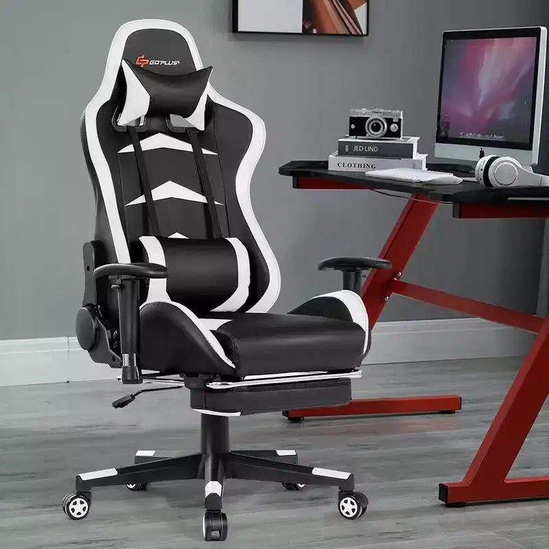 Chaise de Bureau de Massage de Jeu Inclinable Pivotante de Course avec Repose-pieds