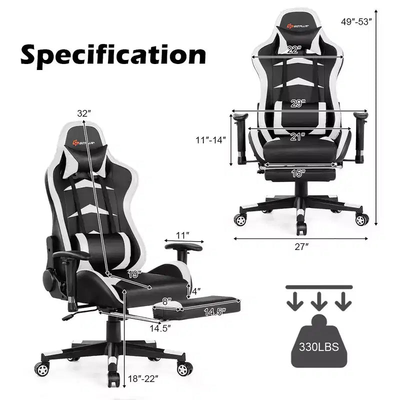 Chaise de Bureau de Massage de Jeu Inclinable Pivotante de Course avec Repose-pieds