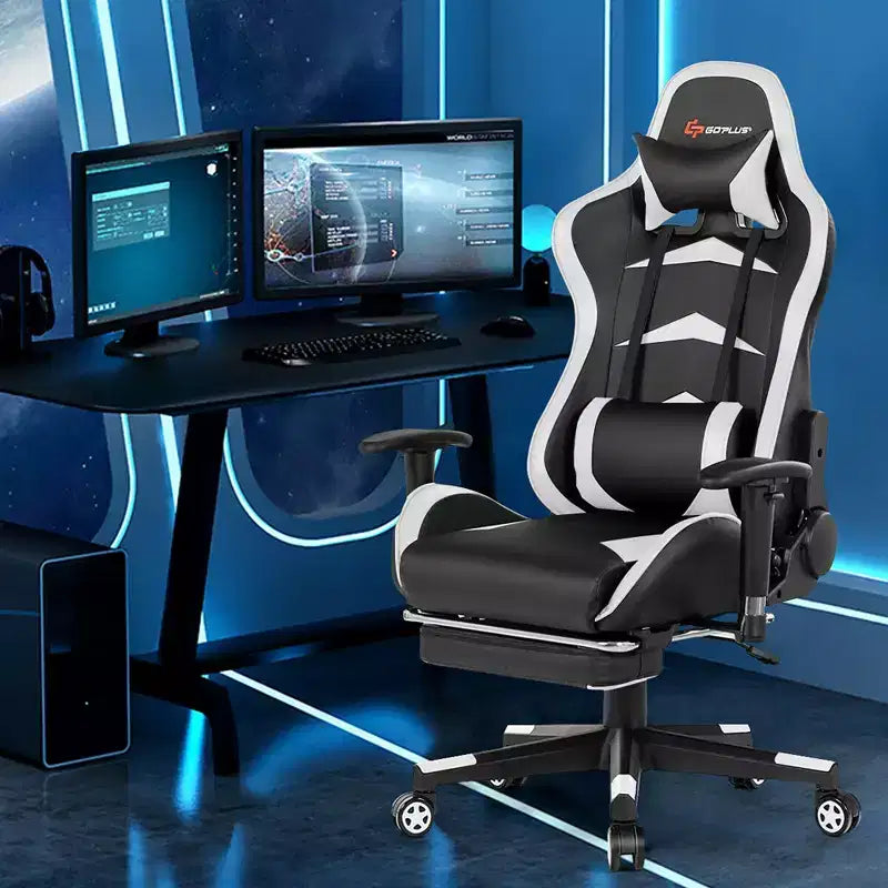 Chaise de Bureau de Massage de Jeu Inclinable Pivotante de Course avec Repose-pieds