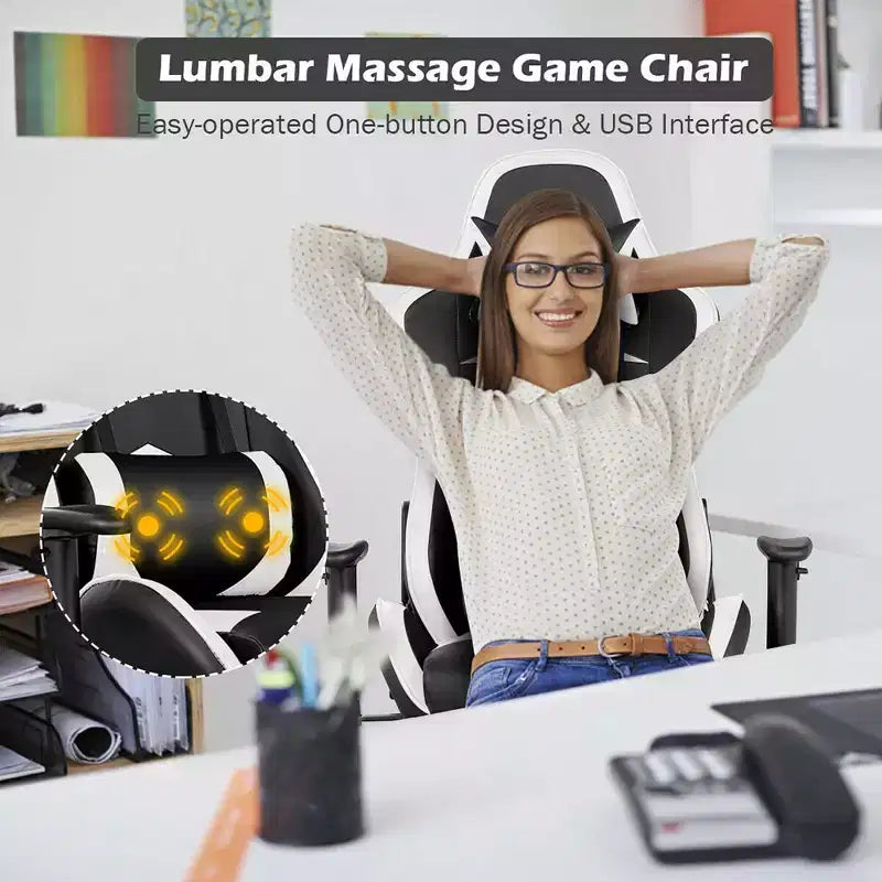 Chaise de Bureau de Massage de Jeu Inclinable Pivotante de Course avec Repose-pieds