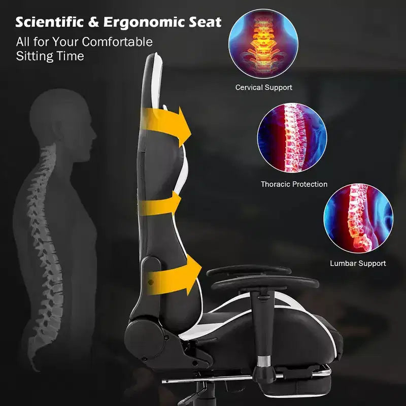 Chaise de Bureau de Massage de Jeu Inclinable Pivotante de Course avec Repose-pieds