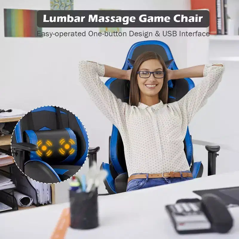 Chaise de Bureau de Massage de Jeu Inclinable Pivotante de Course avec Repose-pieds