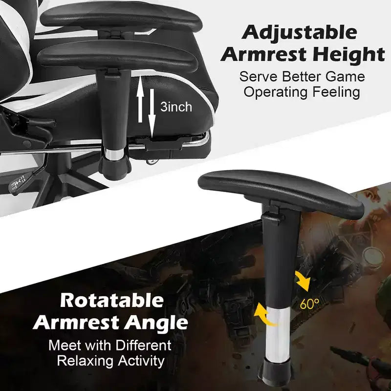 Chaise de Bureau de Massage de Jeu Inclinable Pivotante de Course avec Repose-pieds