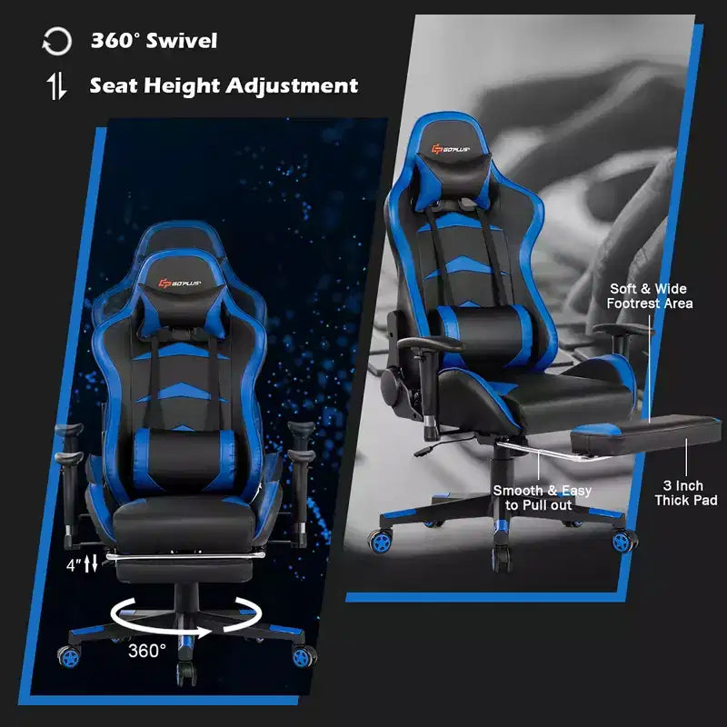 Chaise de Bureau de Massage de Jeu Inclinable Pivotante de Course avec Repose-pieds