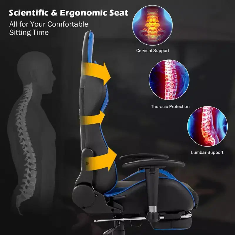 Chaise de Bureau de Massage de Jeu Inclinable Pivotante de Course avec Repose-pieds