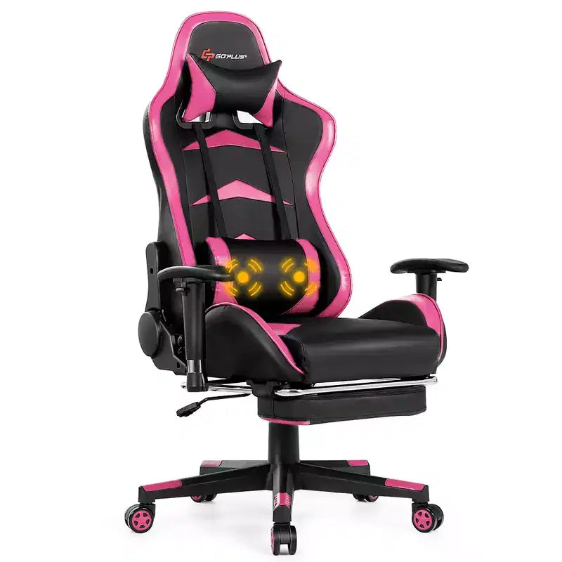Chaise de Bureau de Massage de Jeu Inclinable Pivotante de Course avec Repose-pieds