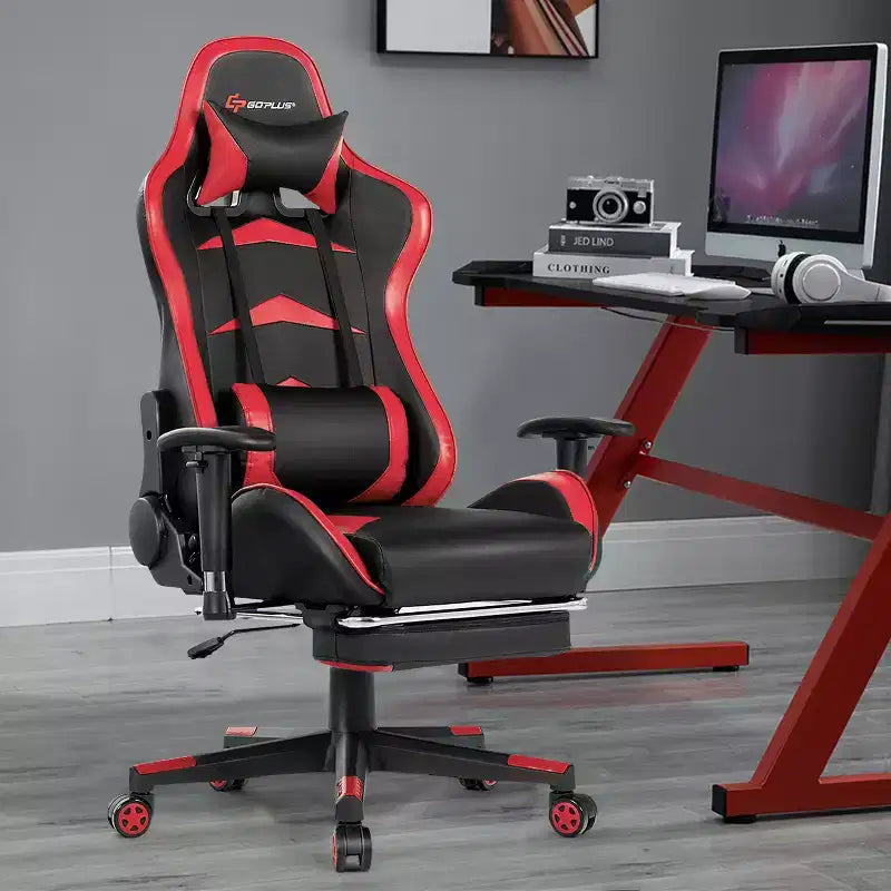 Chaise de Bureau de Massage de Jeu Inclinable Pivotante de Course avec Repose-pieds