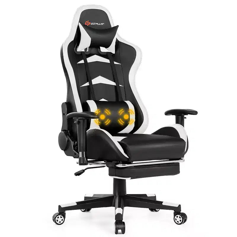 Chaise de Bureau de Massage de Jeu Inclinable Pivotante de Course avec Repose-pieds