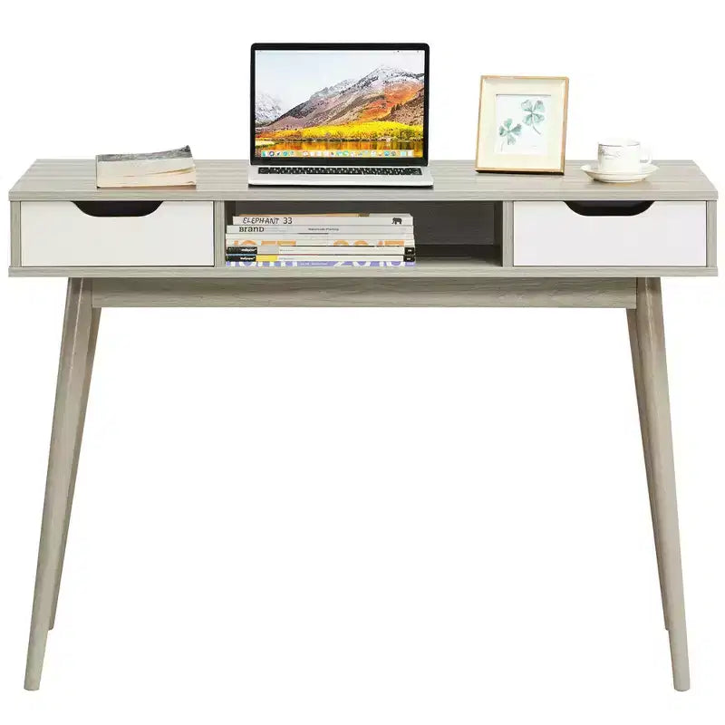Bureau informatique Table d'écriture avec tiroirs Poste de travail portable PC Maison Chêne/Noyer