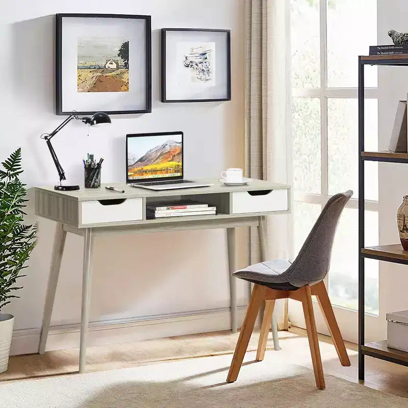 Bureau informatique Table d'écriture avec tiroirs Poste de travail portable PC Maison Chêne/Noyer