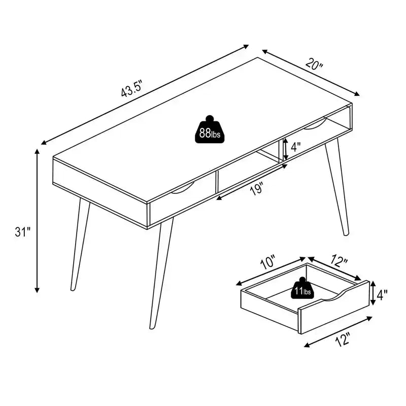 Bureau informatique Table d'écriture avec tiroirs Poste de travail portable PC Maison Chêne/Noyer