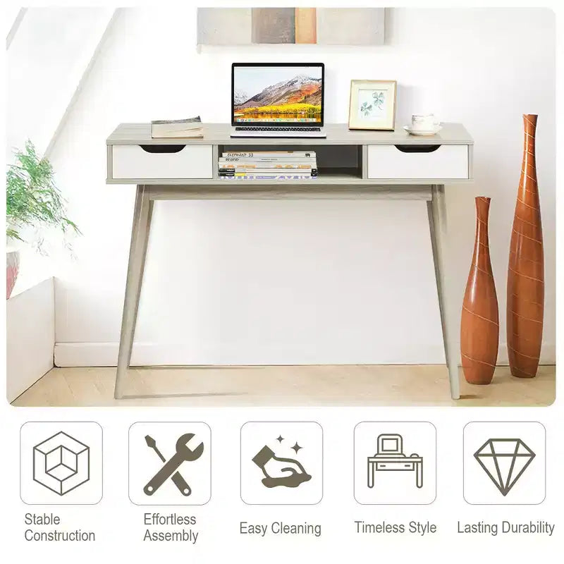 Bureau informatique Table d'écriture avec tiroirs Poste de travail portable PC Maison Chêne/Noyer