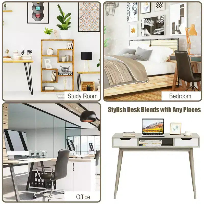 Bureau informatique Table d'écriture avec tiroirs Poste de travail portable PC Maison Chêne/Noyer