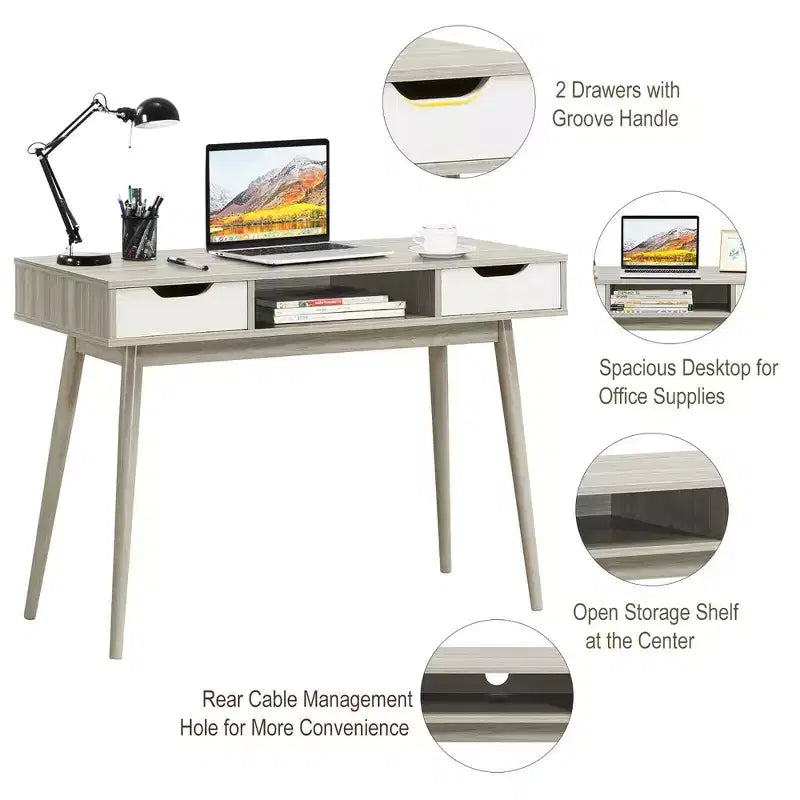 Bureau informatique Table d'écriture avec tiroirs Poste de travail portable PC Maison Chêne/Noyer