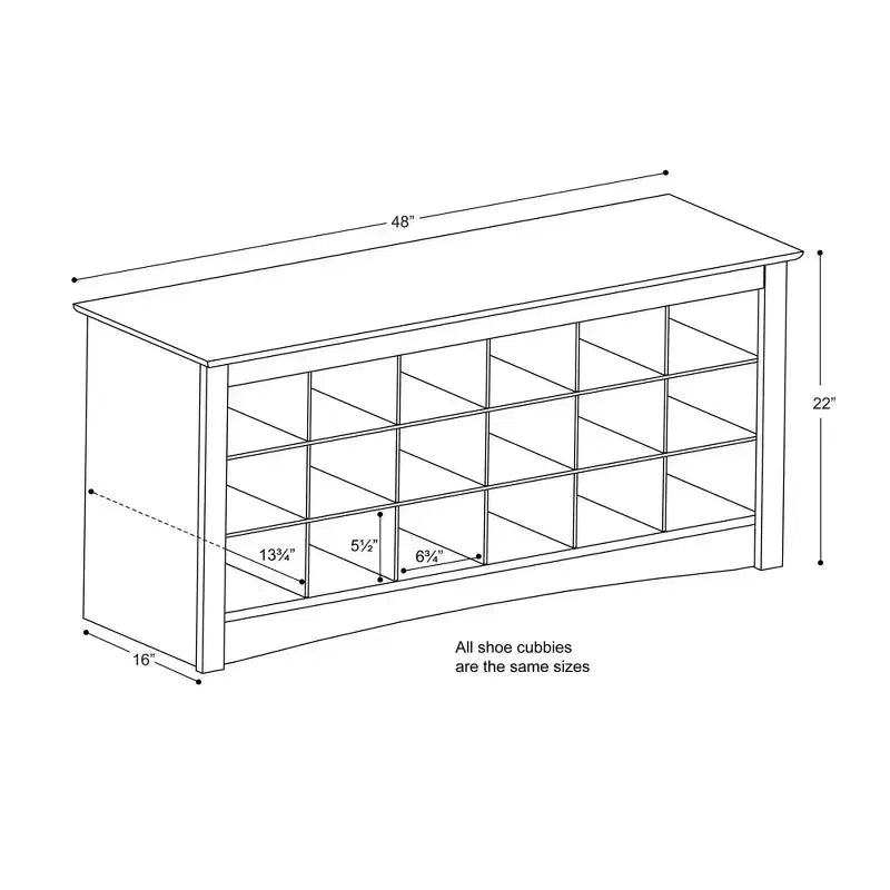 18 Pair Shoe Storage Cubbie Bench