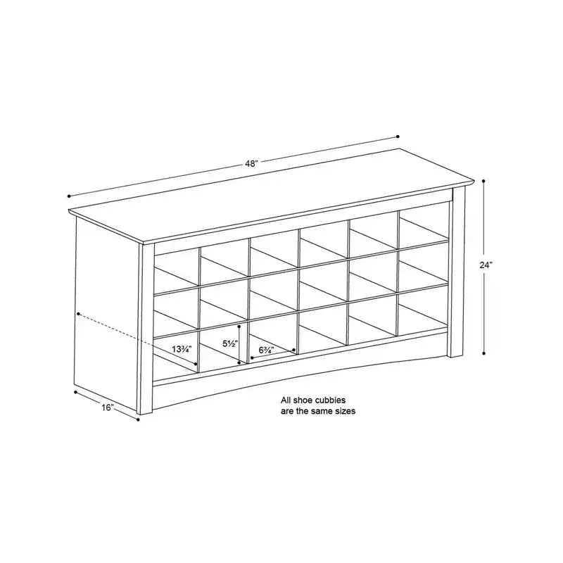 18 Pair Shoe Storage Cubbie Bench