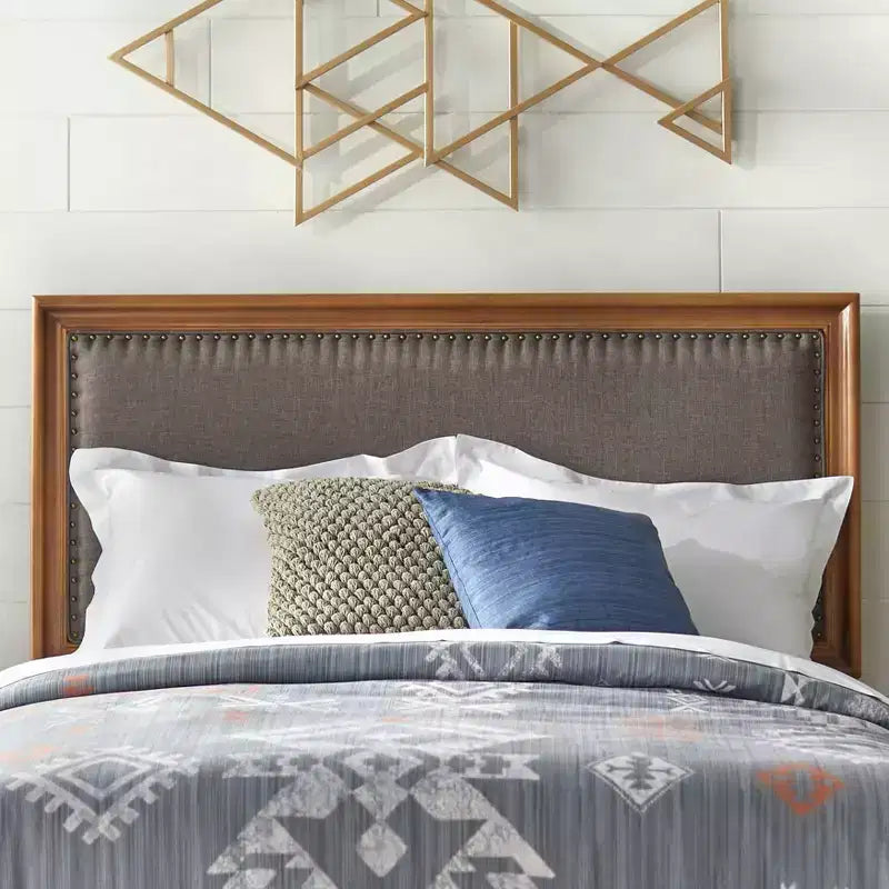 Queen Upholstered Rustic Wood Bed