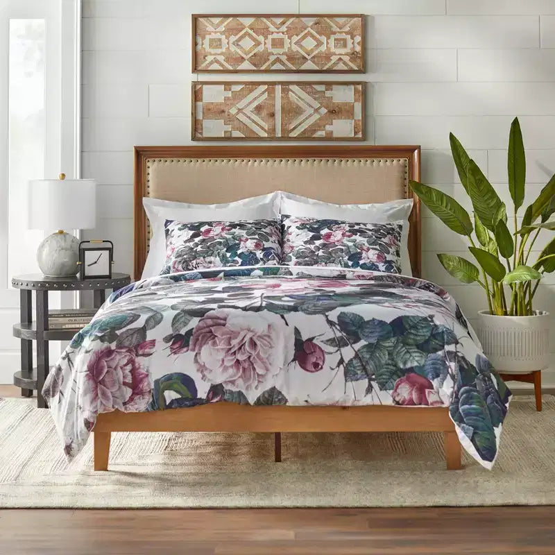 Queen Upholstered Rustic Wood Bed
