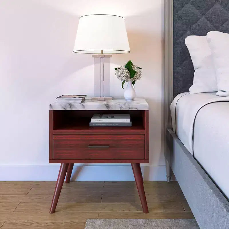 Table de chevet Mid-Century Moderne avec plateau en marbre