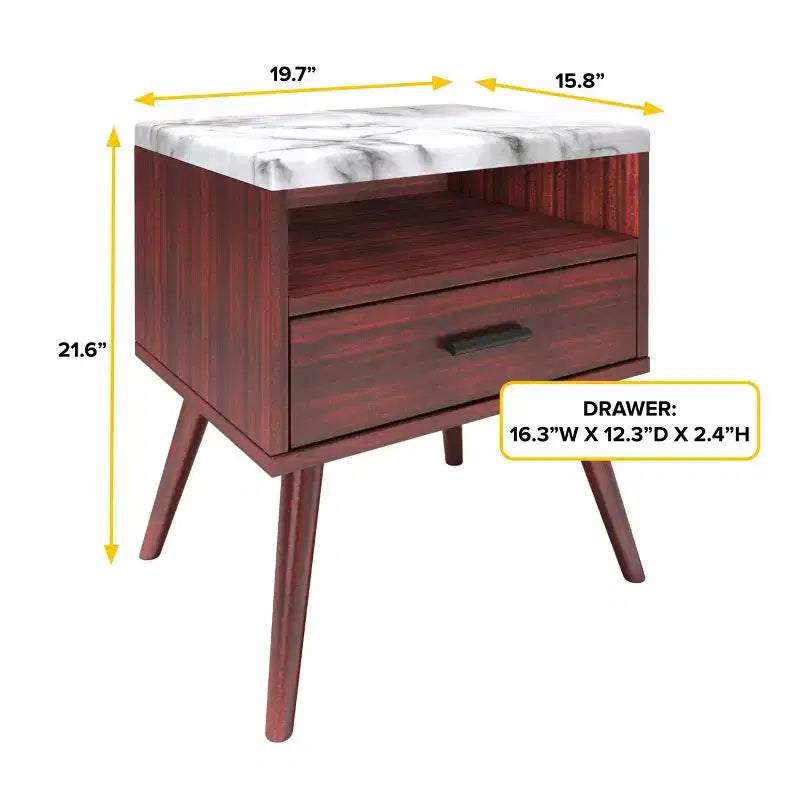 Table de chevet Mid-Century Moderne avec plateau en marbre