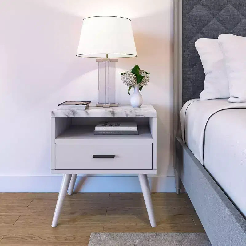 Table de chevet Mid-Century Moderne avec plateau en marbre