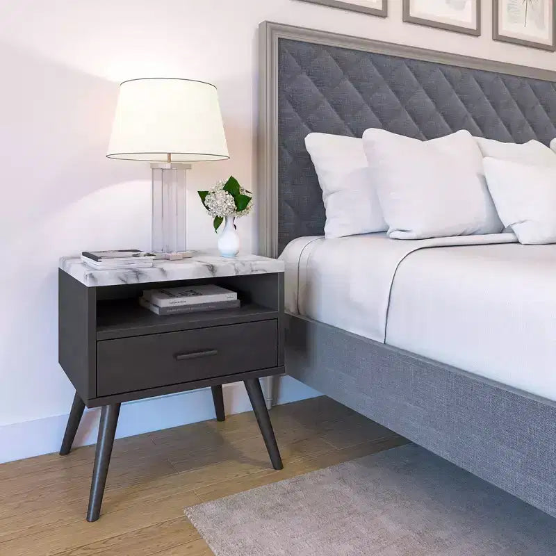 Table de chevet Mid-Century Moderne avec plateau en marbre