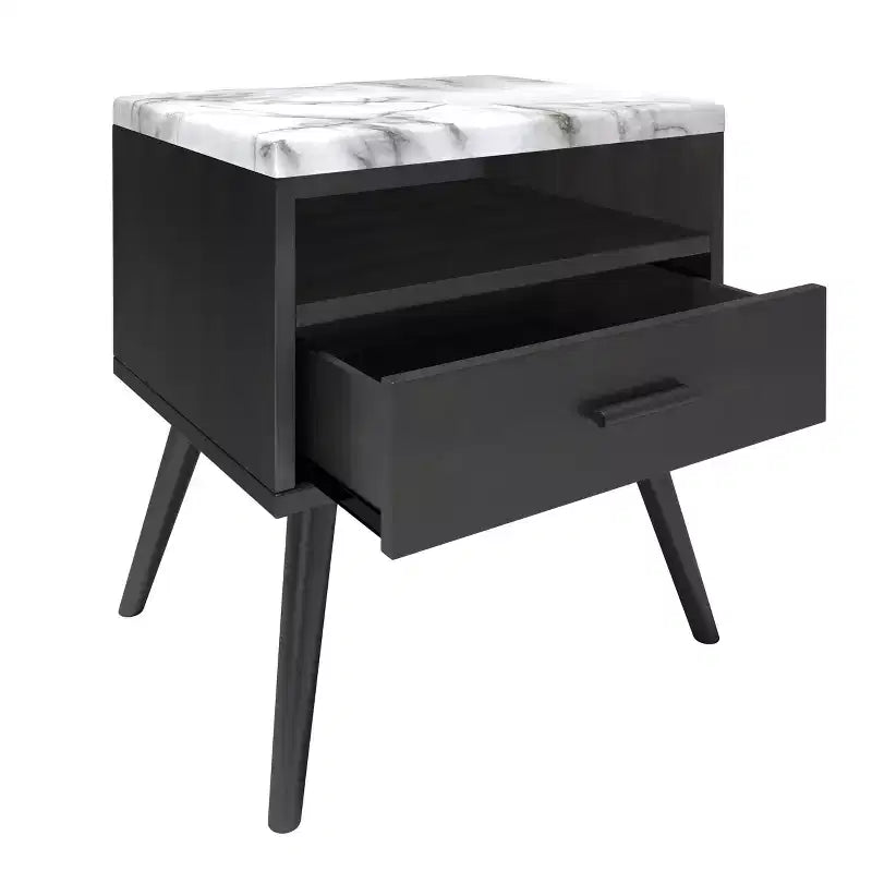 Mid-Century Modern Marble Top Nightstand