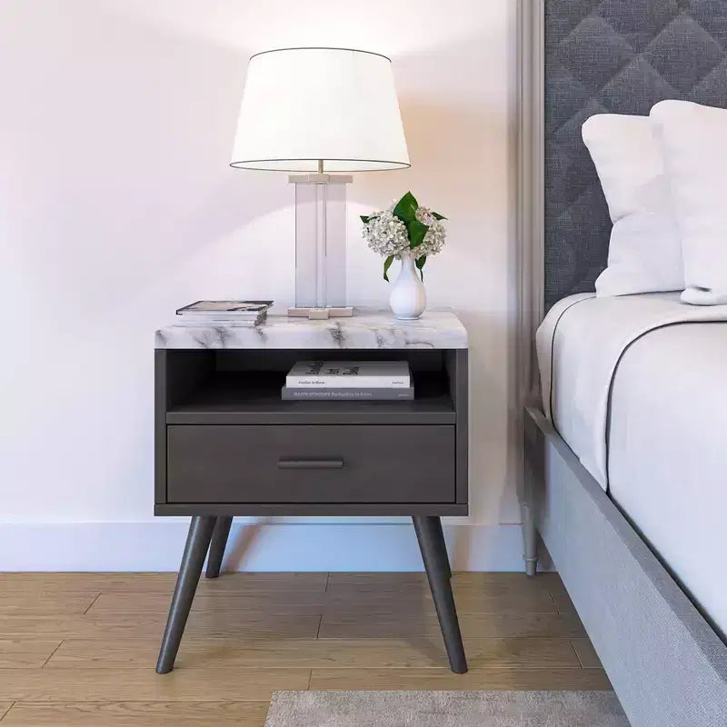 Mid-Century Modern Marble Top Nightstand