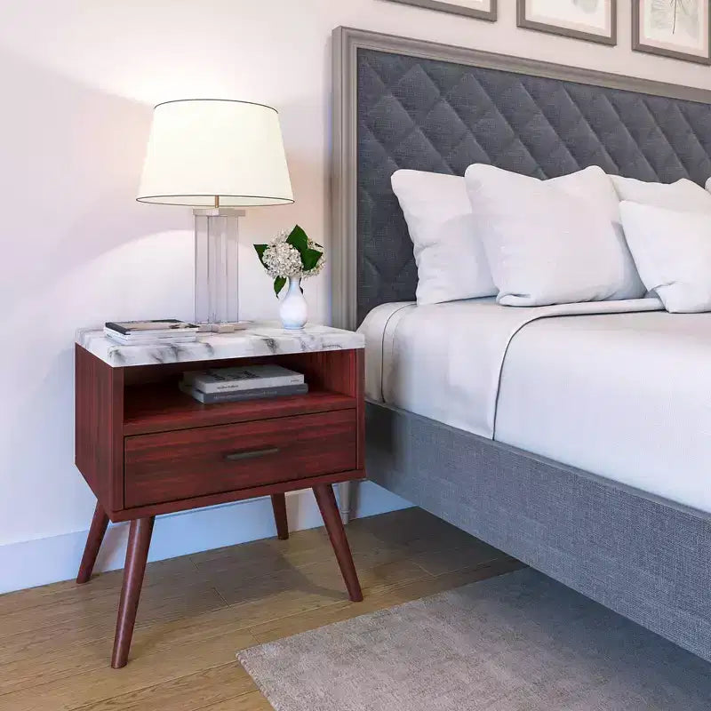 Table de chevet Mid-Century Moderne avec plateau en marbre