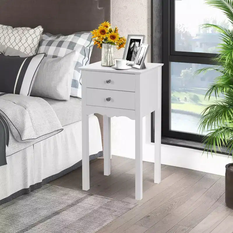 Side Table End Accent Table Night Stand W/ 2 Drawers White