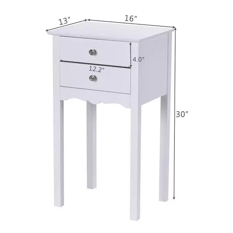 Side Table End Accent Table Night Stand W/ 2 Drawers White