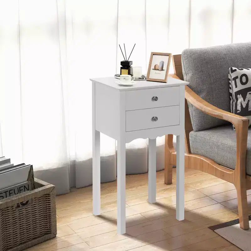 Table d'appoint avec 2 tiroirs Blanc