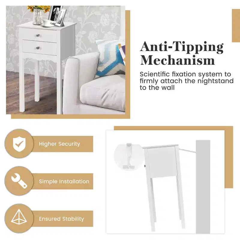 Table d'appoint avec 2 tiroirs Blanc