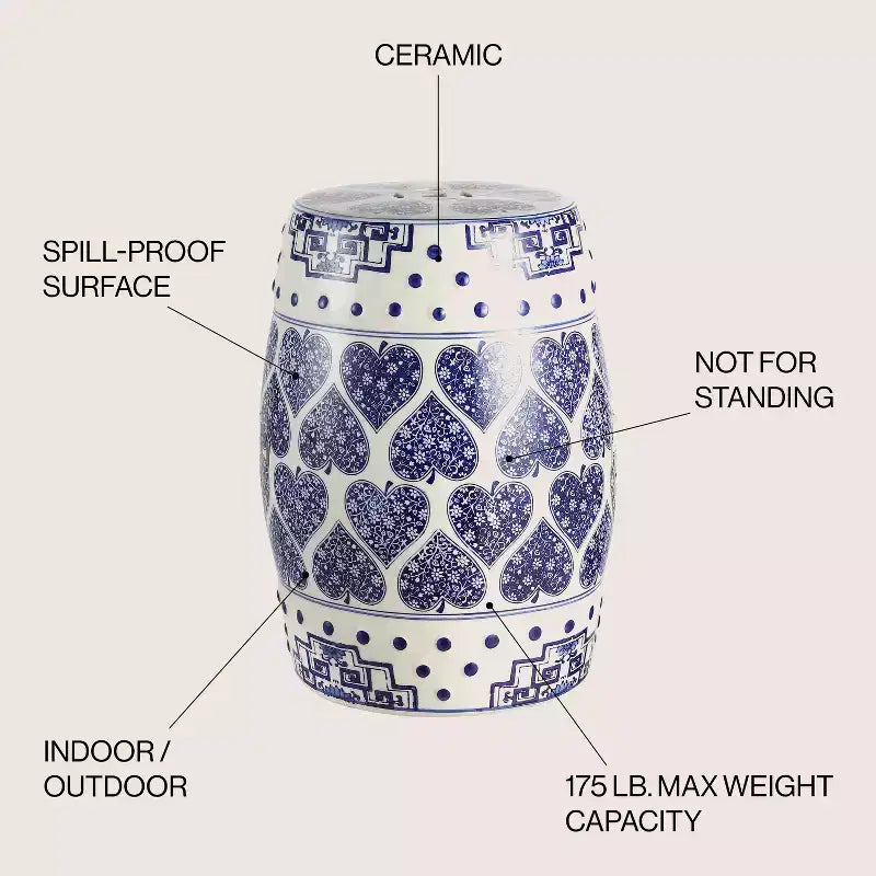 17.8 Chinoiserie Ceramic Drum Garden Stool / Accent Table, Blue/White