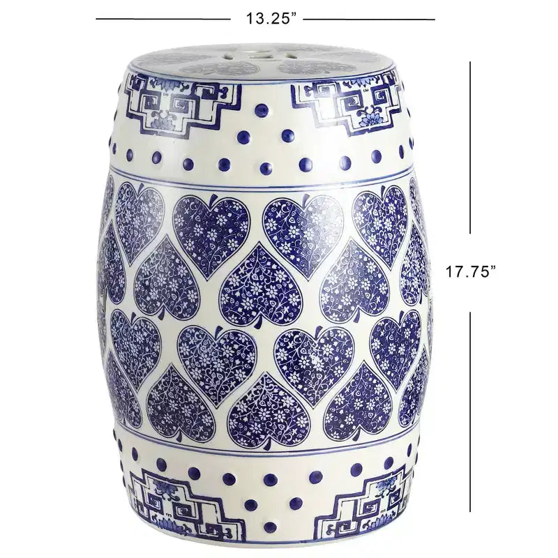 17.8 Chinoiserie Ceramic Drum Garden Stool / Accent Table, Blue/White