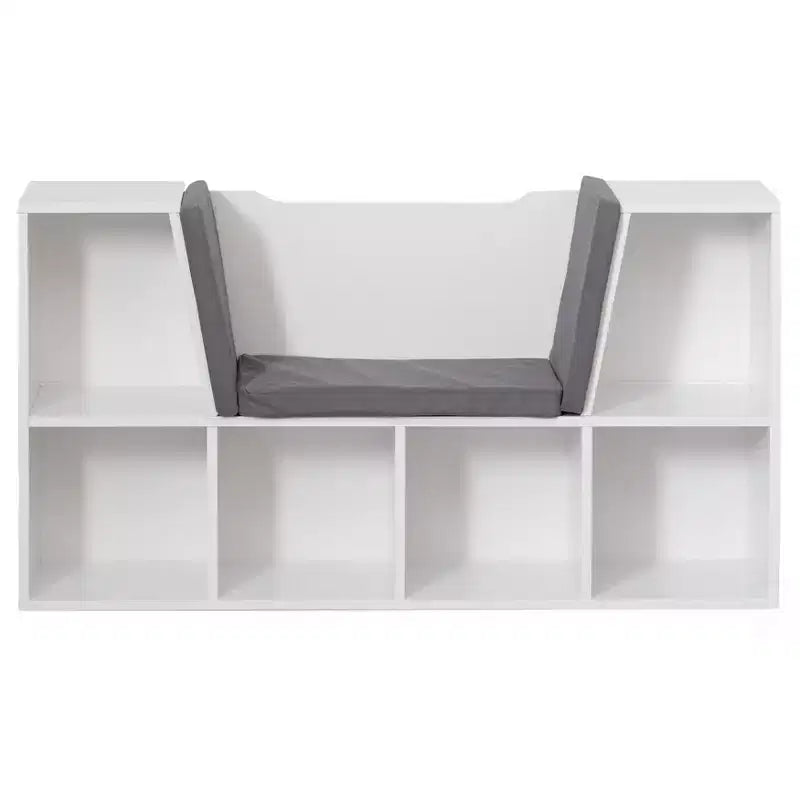 Étagère multifonction moderne avec espace de rangement et coin lecture rembourré gris