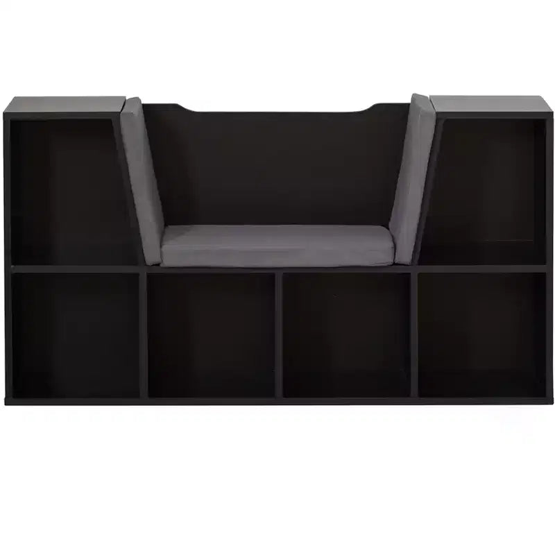Étagère multifonction moderne avec espace de rangement et coin lecture rembourré gris