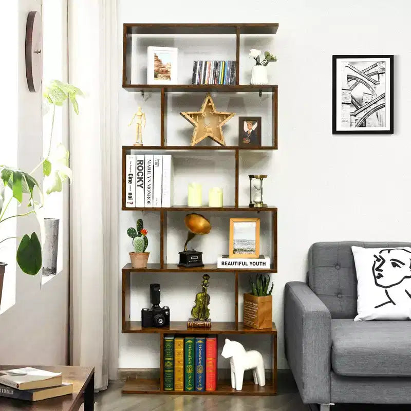 Étagère à livres en forme de S à 6 niveaux Meuble de rangement Café