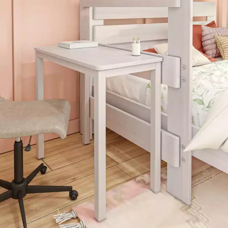 Lit superposé en L avec bureau, double sur grand, style ferme