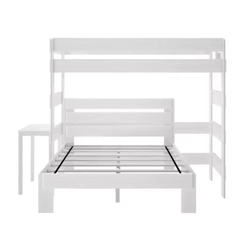 Lit superposé en L avec bureau, double sur grand, style ferme