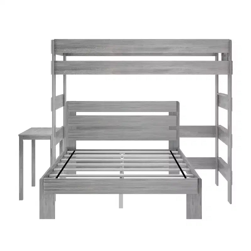 Farmhouse Twin over Queen L-Shaped Bunk Bed with Desk