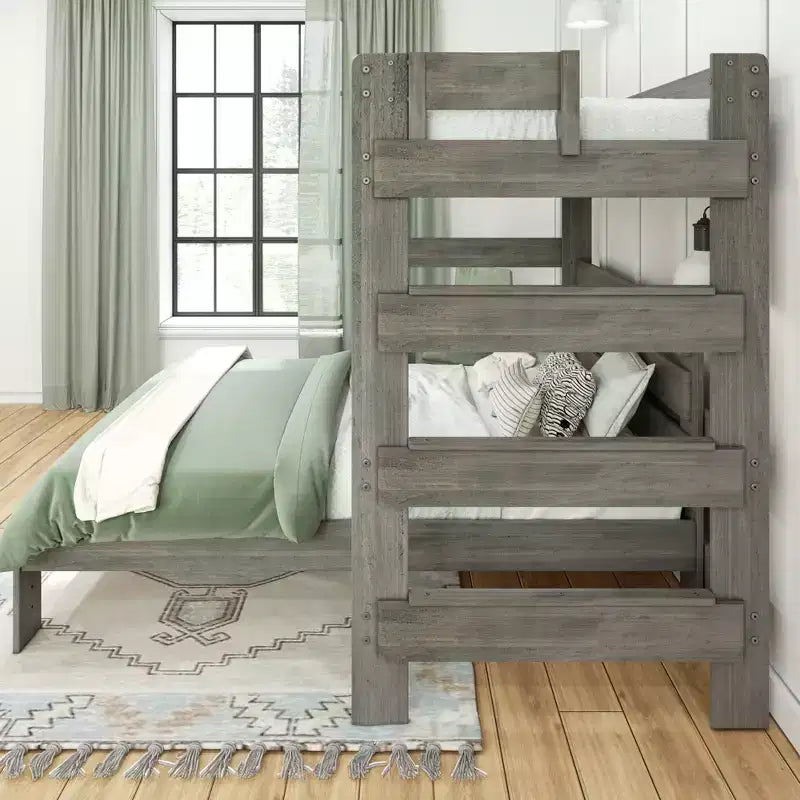 Farmhouse Twin over Queen L-Shaped Bunk Bed with Desk